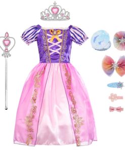 Robe de Princesse Raiponce Enfant Rose pour Halloween et Fêtes Rose, Taille 110CEF Robe de Princesse Raiponce Enfant Ros