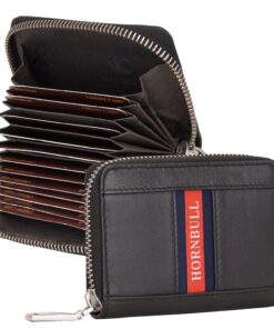 Portefeuille en cuir avec blocage RFID pour homme, Noir, Porte-carte vertical zippé - HORNBULL Steve