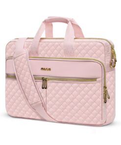 Sacoche Ordinateur MOSISO 15,6 Pouces Femmes Hommes,Voyage Bureau avec 3 Poches Courroie,Matelassé Rose Global Recycled