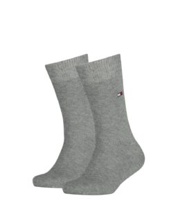 Tommy Hilfiger Chaussettes de Ville pour Enfants Mixte - Ensemble 2 Paires à Logo - Gris Mélange (39-42 EU)