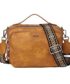Gladdon Petit sac à bandoulière multi-poches, PU en cuir émaillé pour femme, sangle jacquard amovible et réglable, 22x28