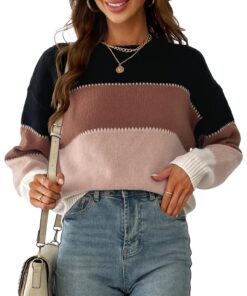 CUPSHE Pull tricoté surdimensionné multicolore pour femme tunique Mode Vêtements de saison M