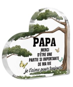 Putuo Decor - Panneau Acrylique Cœur Papa Merci d’Être Une Partie de Ma Vie – Idéal en Cadeau Fête des Pères ou Annivers