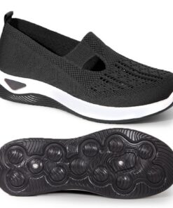 GYCF Chaussures à Enfiler Noires,Femme Basketball Respirantes,Semelle Antidérapante et Orthopédique,Idéales pour le Walk