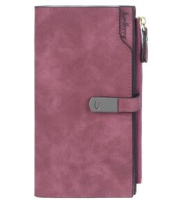 HNOOM Portefeuille en Cuir Pu pour Femme Grande Capacité avec 24 Emplacements Cartes et Zippé Pochette à Monnaie (Pourpr