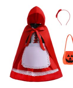 Lito Angels Robe Petit Chaperon Rouge Deguisement Enfant Fille | Manteau Capuche & Tablier | Taille 2-13 Ans | Costume S
