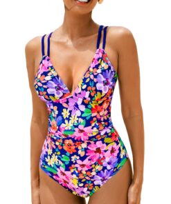 Maillot de bain une pièce CUPSHE pour femme, contrôle du ventre, double bretelles réglables, découpe dans le dos, anneau