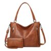 VINBAGGE Sac à Main Femme PU Fourre-Tout 2 Pièces Ensemble Sacs Main et Bandoulière pour Femme - Brun