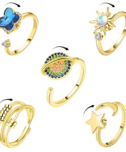 Bague Anti-Stress Or Spinner Rotatif Hifot pour Relaxation Femme Homme Lunaison Soleil Cristal