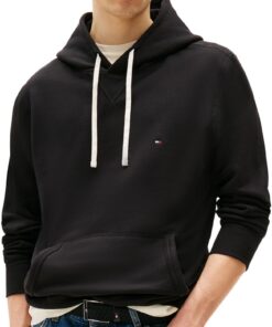 Tommy Hilfiger Sweat à Capuche Homme Essential Fleece Regular Fit Noir Gros Mot Motif
