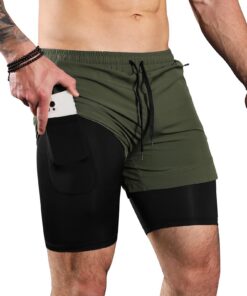 Short Comilaka Sport Homme Respirant Poches Zippées Été Running 2 en 1 Gym