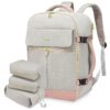LOVEVOOK Sac à Dos Voyage Gris Rose pour Femme École Travail Loisir, Grand Bagage Cabine Valise 40L pour Easyjet Ryanair