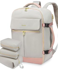 LOVEVOOK Sac à Dos Voyage Gris Rose pour Femme École Travail Loisir, Grand Bagage Cabine Valise 40L pour Easyjet Ryanair