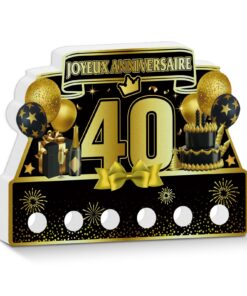 Déco de Table Anniversaire 40 Ans – Panneau Festif Doré & Noir – Impression Recto Verso