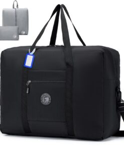 BAGZY Bagage Cabine Ryanair Pliable Sac Voyage Homme Femme 55x40x20 cm Noir BAGZY Sacs de Voyage Pliable 45L Cabine Homm