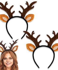Hifot Serre-Tête Noël 2 Pièces pour Enfants et Adultes, Accessoires Noël Femmes Serre-Tête Renne Élément Noël pour Fête