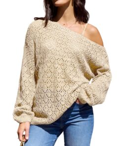 CUPSHE Pull asymétrique en crochet avec découpe café pour femme - Manches longues - Chic et pratique pour l'hiver