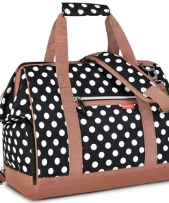 Lekesky Sac de voyageWeekender pour femme - Petit sac de sport - Avec compartiment à chaussures, Noir à pois, 33L