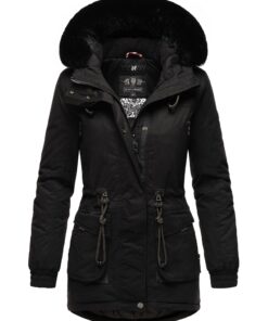 Olessaa Manteau d'hiver en coton avec fourrure synthétique amovible pour femme