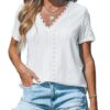 CUPSHE Chemisier d'été en dentelle pour femme avec manches courtes, col en V et œillets