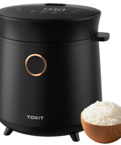 TOKIT Mini-Cuiseur à Riz 1,5L | Portable avec 9 Fonctions | Intérieur Céramique Antiadhésive | Idéal pour 1-2 Personnes