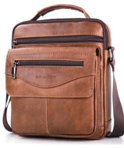 SPAHER Sacoche Homme Cuir Véritable et Pratique Marron pour Voyage et Travail