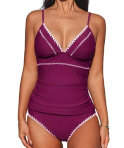 CUPSHE Ensemble tankini deux pièces pour femme avec col en V froncé et coutures spaghetti bretelles réglables en size M