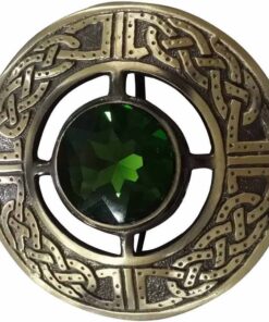 House of Highland 77 Broche écossaise celtique en plaque antique pour hommes - Coulures de pierres vertes - Accessoire d