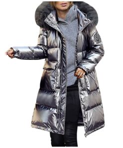 L9WEI Manteau en duvet pour femme - Doudoune avec fourrure chaude - Veste d'extérieur avec capuche