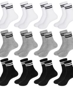 Xialvyu chaussettes de tennis en coton bio - Lot de 12 paires - Taille stretch - Pour enfants garçons et filles - Séche