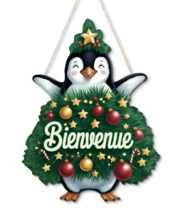 Décor Putuo Plaques de Porte deBienvenue Pingouin Noël Adaptées aux Restaurants Salons Entrées