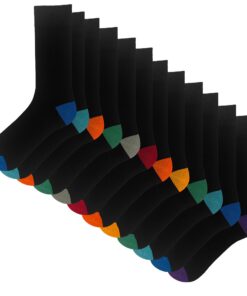 Essentiels Wardrobe Lot de 12 paires de chaussettes colorées pour homme - Talons et orteils côtelés - Formelles et décon