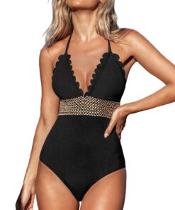 CUPSHE Maillot de bain une pièce dos nu Col en V festonné pour femmefestonné CUPSHE Maillot de bain une pièce dos nu Col