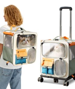 PETCUTE Sac à Dos Chat Chien 2-in-1 Respirant pour Chien Jusqu'à 15KG Pliable Avec Roulettes et Tapis Amovible