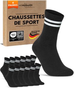 Chaussettes de Sport pour Homme - Chaussettes de Tennis Respirantes et Renforcées - Lot de 6 Paires - Crew Socks OEKO-TE
