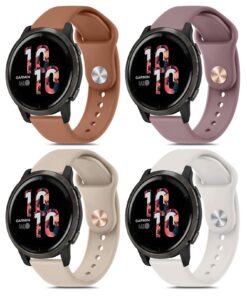 Vancle Garmin Compatible 4 Pièces Bracelet Sport 22mm Silicone Homme Femme, Thé au lait/Fumée Violet/Jaune Marron/Starli