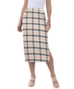Jupe midi femme taille haute écossaise ZRWLUCKY pour le travail with fente