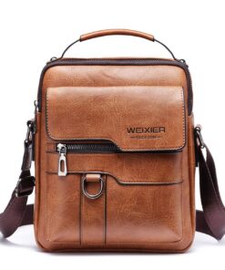 Sacoche Bandoulière Cuir Homme Vintage Besace pour Travail et Voyage (Brun-1)