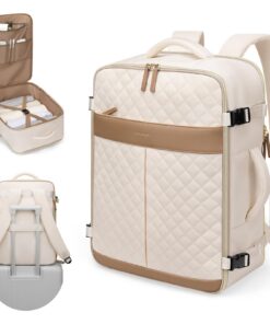 GOLF QUALITY Sac à dos de voyage femme 17" pour ordinateur portable, Sac décontracté pour affaires et weekend, Beige 43,