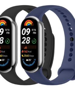 Wanme 2 Pièces Bracelet Xiaomi Mi Band 8, Silicone Souple et Confortable, Noir/Bleu Marine