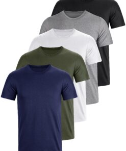 UEEKO Lot de 5 T-shirts à Col Rond en Coton pour Homme - Couleur Unie - Tailles 3XL, 4XL, S, M, L, XXL - Idéal pour le T