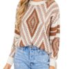 Pull à manches longues décontracté femme - Motif géométrique élégant pour tenue quotidienne - Disponible en plusieurs co