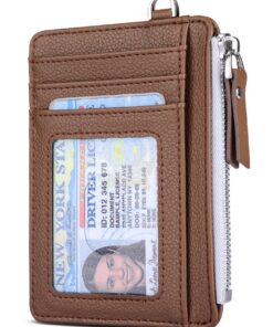 Teskyer Portefeuille Homme Minimaliste, Cuir PU RFID, Fermeture éclair, Contient Jusqu’à 8 Cartes, Brun