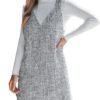 Robe CUPSHE pour femme - Tweed - Col en V - Sans manches - Robe décontractée - Robe d'automne - Mini robe - Noir et blan