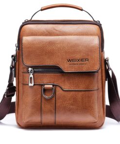 Sacoche A-QMZL Marron Clair pour Homme | Sac Bandoulière Vintage en Cuir | Sac Shoulder pour Voyage et Travailler