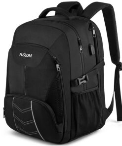 Sac à dos PUSLOM Homme Grande Capacité 55L 18.4 Pouces Antivol Imperméable Noir - Charge USB Voyage Affaires
