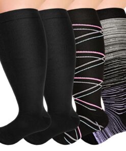 4 Paires de Chaussettes Compression Grande Taille pour Homme et Femme, Confort During Sport, Voyage et Grossesse - Conte