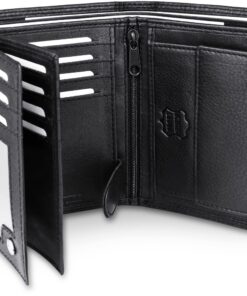 Frentree Portefeuille en Cuir Nappa pour Homme avec Protection RFID - 15 Fentes pour Cartes - Porte-Monnaie Grand Format