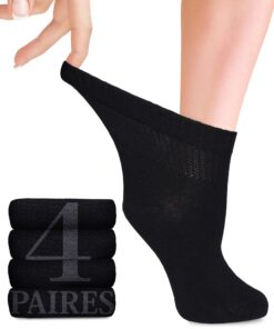 Fiera Besa lot de 4 paires de chaussettes pour diabétiques en bambou avec lycra, longueur cheville, sans coutures à la b