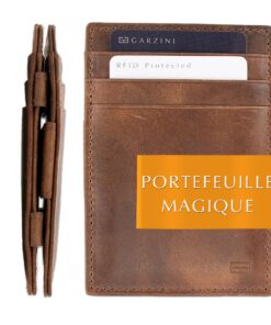 Garzini Portefeuille Homme Minimaliste en Cuir Véritable Anti-Piratage RFID Protection 10 Fentes